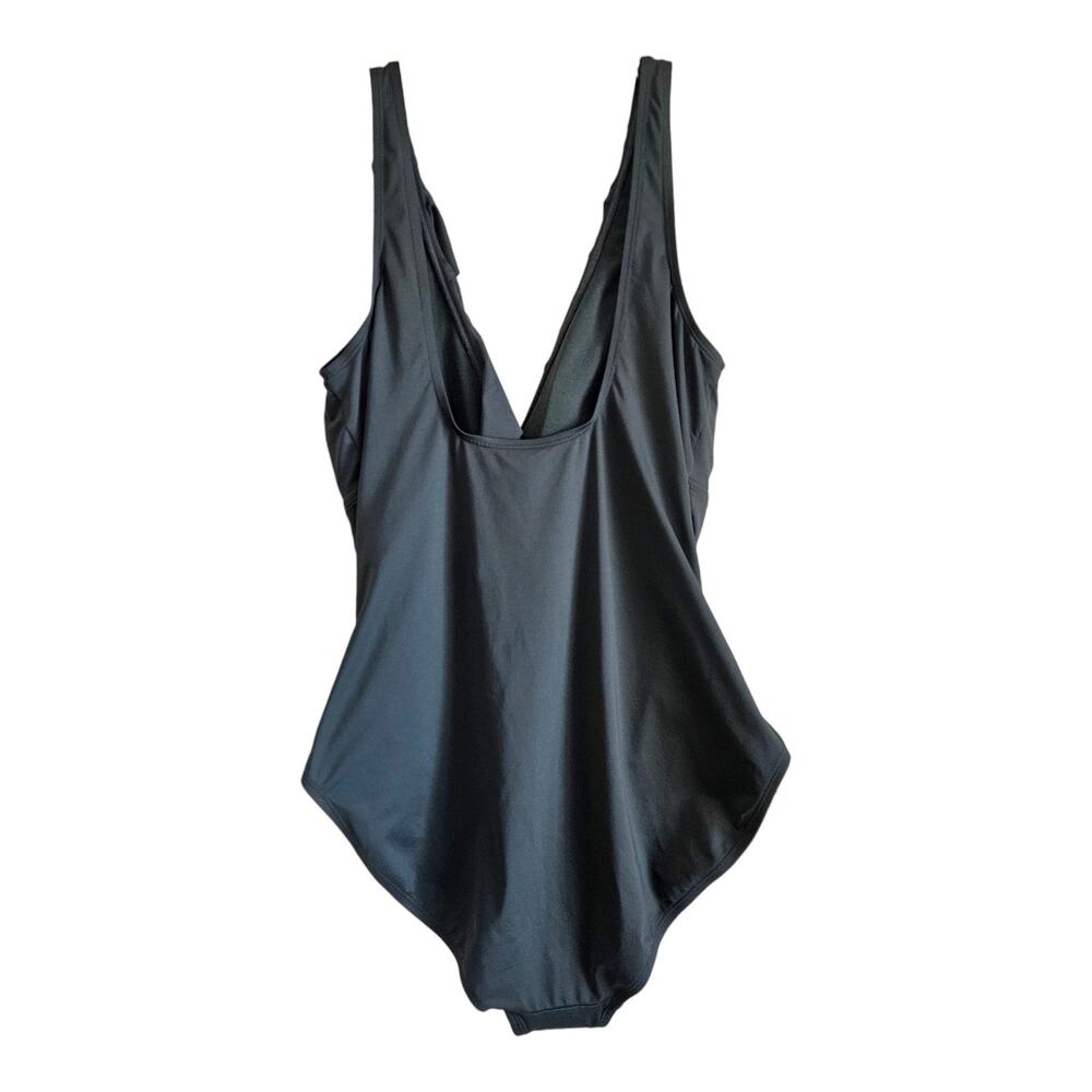 LAUREN RALPH LAUREN Women's 16 Ruffle Surplice Swimsuit 1 Piece Olive Ruched - Picture 6 of 8